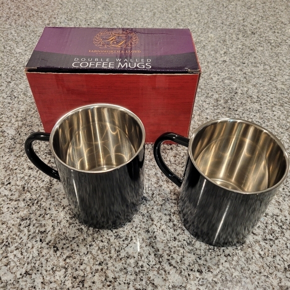 🖤 Farnsworth & Lloyd Double-Walled Coffee Mugs (Set of 2) - Picture 1 of 6